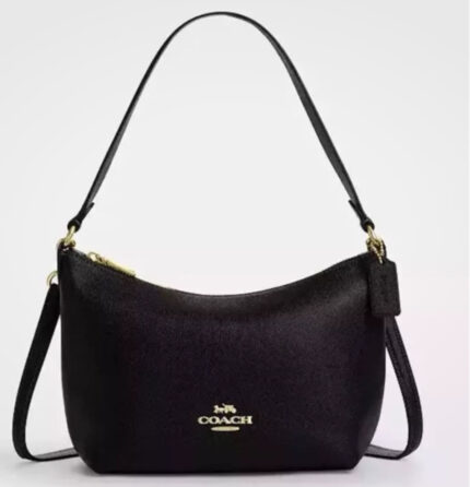 NWT Coach Zip Top Shoulder Bag In Crossgrain Leather Gold/Black