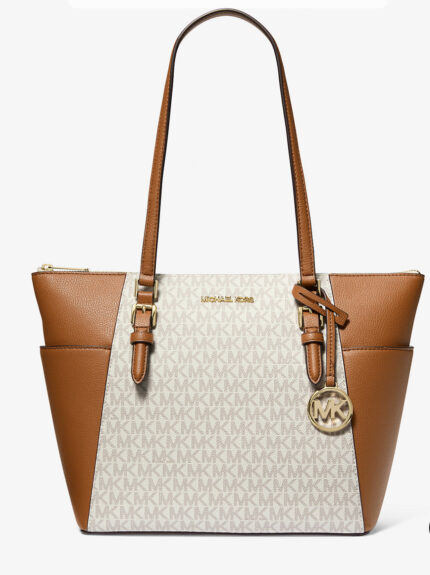 NWT Michael Kors Charlotte Large Logo and Leather Top-Zip Tote Bag