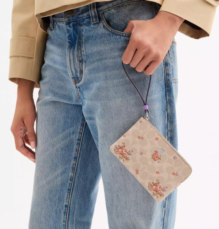 NWT Coach Corner Zip Wristlet In Signature Canvas with Floral Print - Image 2