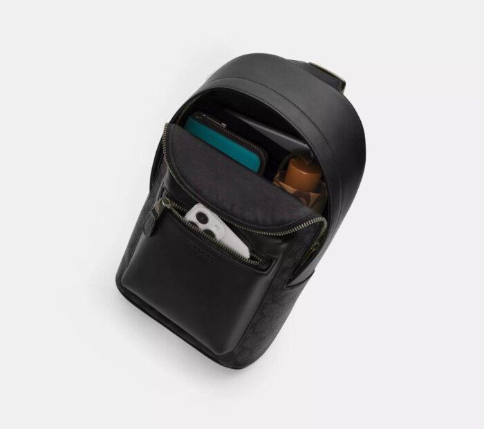 NWT Coach Leather West Pack Sling Bag with Varsity Motif In Black - Image 6