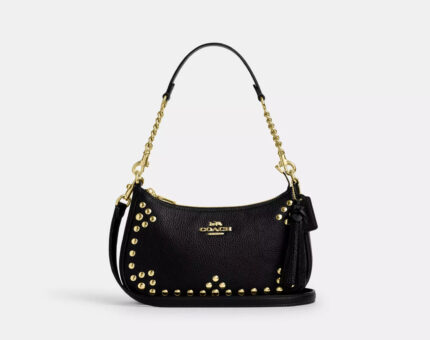 NWT Coach Leather Teri Shoulder Bag With Rivets In Black