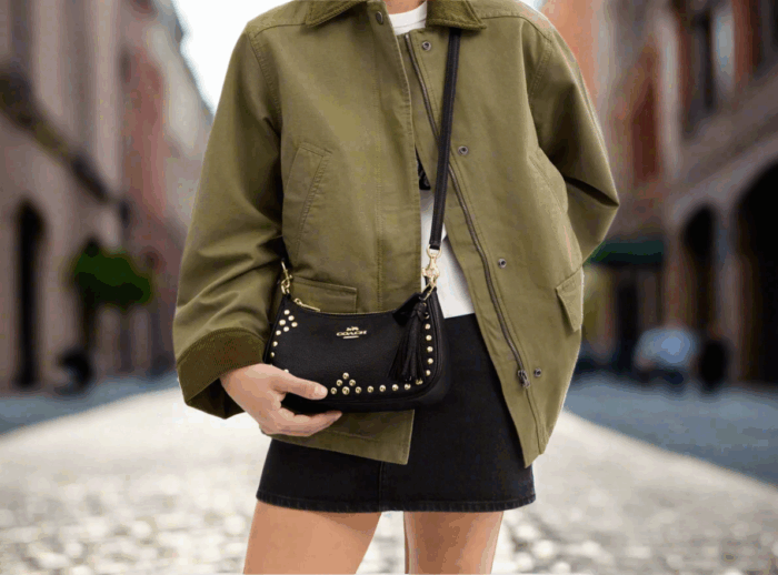 NWT Coach Leather Teri Shoulder Bag With Rivets In Black - Image 2