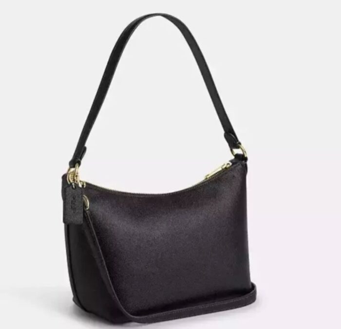 NWT Coach Zip Top Shoulder Bag In Crossgrain Leather Gold/Black - Image 2