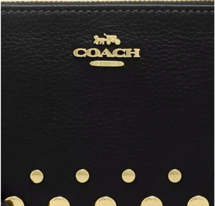 NWT Corner Zip Leather Wristlet with Rivets In Black - Image 5