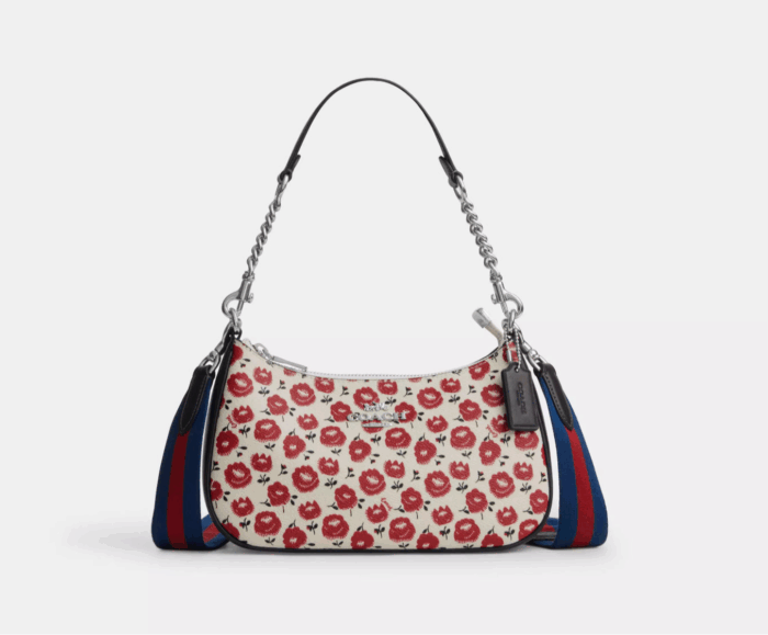 NWT Coach Teri Shoulder Bag With Floral Print In Silver/Chalk/Black Multi