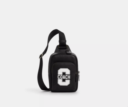 NWT Coach Men's Leather Racer Sling Pack In Black/Chalk