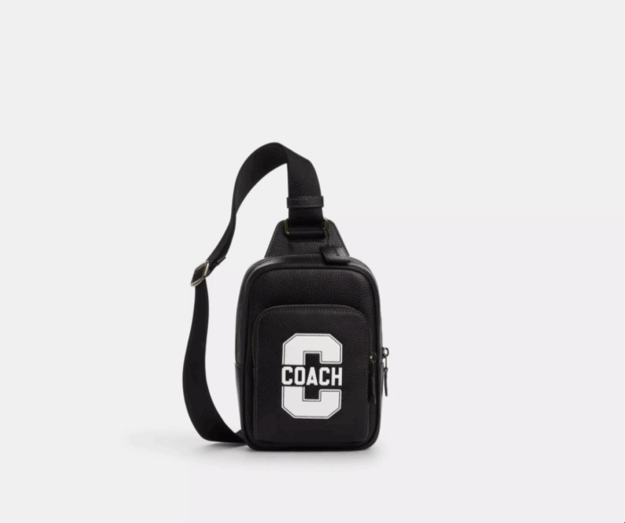 NWT Coach Men's Leather Racer Sling Pack In Black/Chalk