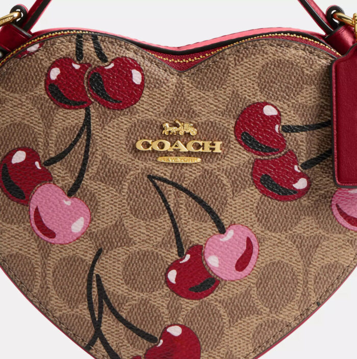 NWT Coach Heart Crossbody Bag In Signature Canvas With Cherry Print - Image 5
