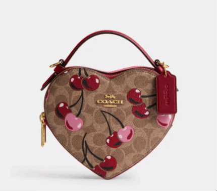 NWT Coach Heart Crossbody Bag In Signature Canvas With Cherry Print