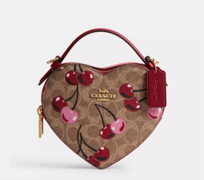 NWT Coach Heart Crossbody Bag In Signature Canvas With Cherry Print