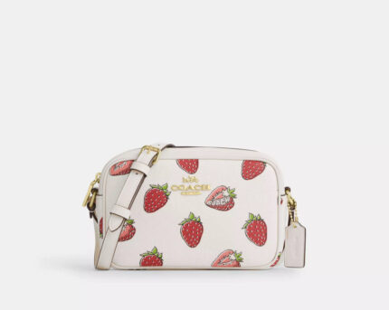NWT Coach Mini Jamie Camera Bag With Strawberry Print In Chalk/Red